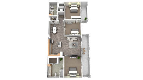 Floor plan for 3 beds, 2 baths, 1270 sqft